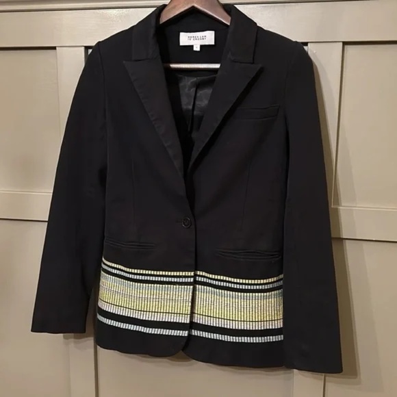 Derek Lam 10 Crosby Embroidered Hem Blazer Jacket Black Stretch Cotton Size 0 - Picture 7 of 12
